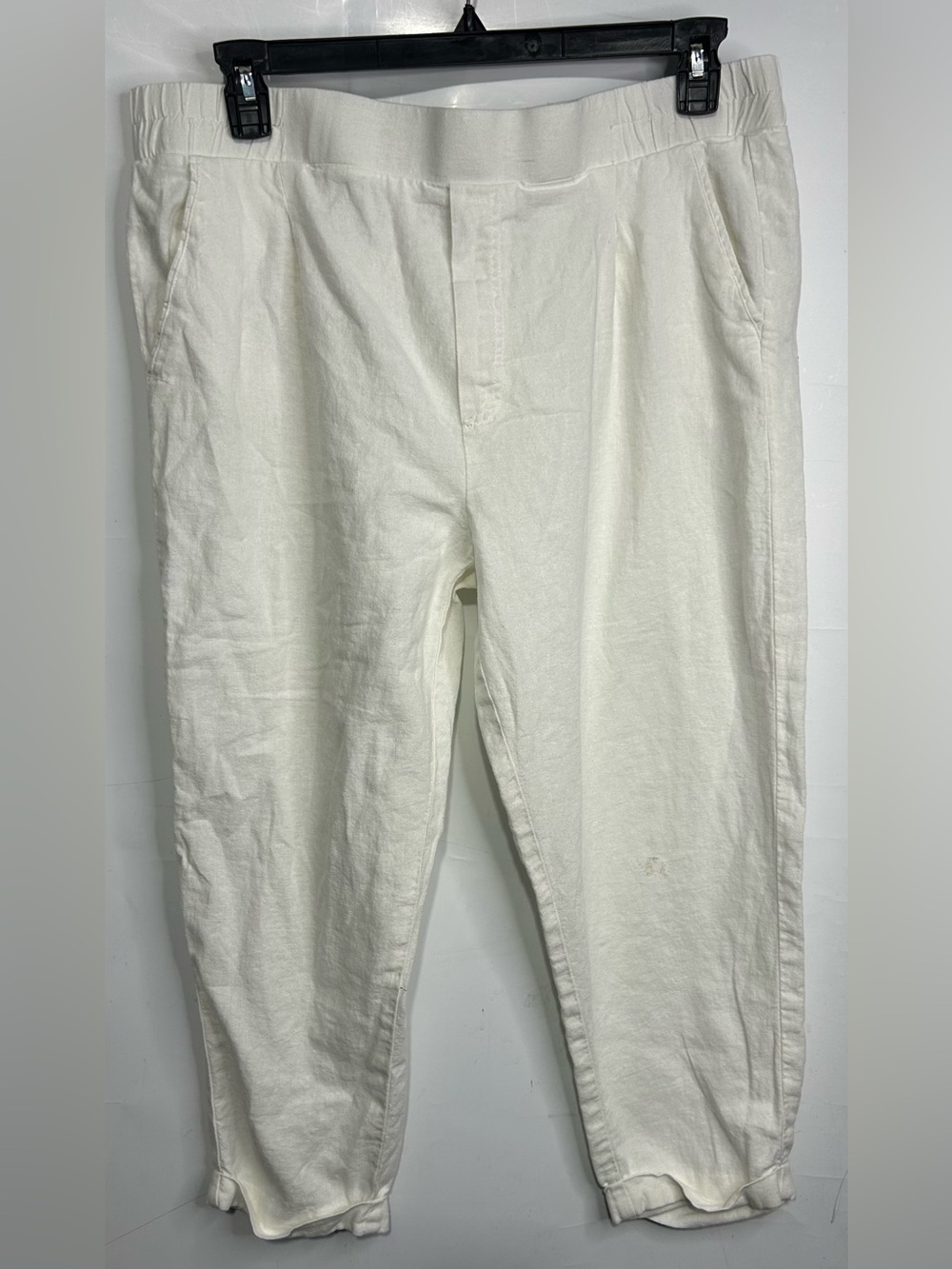 Jules & Leopold White Linen Blend Elastic Waist Cuffed Hem Pants XL